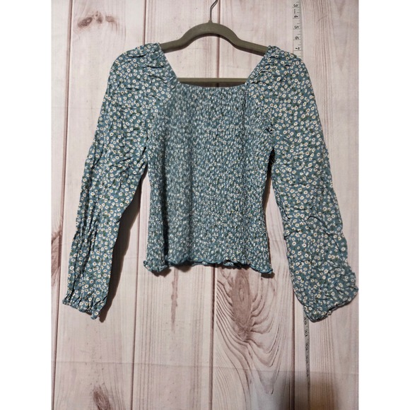 art class Other - Art Class Girls Teal Floral Smocked Square Neck Long Sleeve Top XXL 18 20